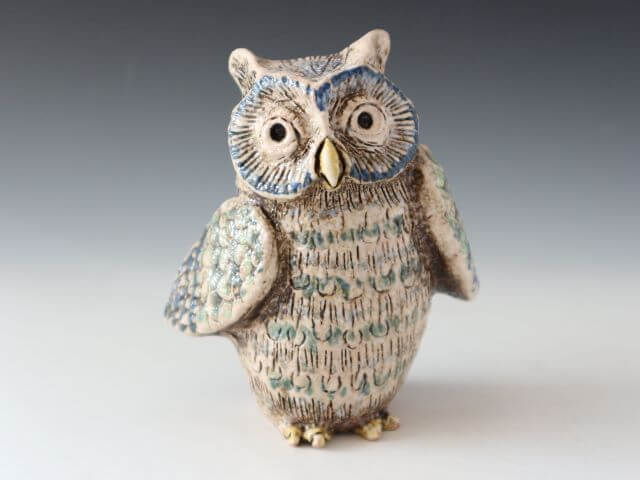 Ash glaze pottery scops owl