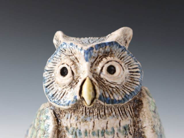 Ash glaze pottery scops owl