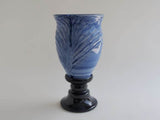 Sea blue glaze engraving tall foot vase