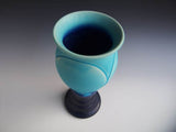 Sea blue glaze engraving tall foot vase