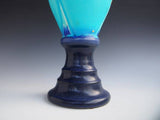 Sea blue glaze engraving tall foot vase