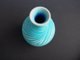 Sea blue glaze engraving tall foot vase